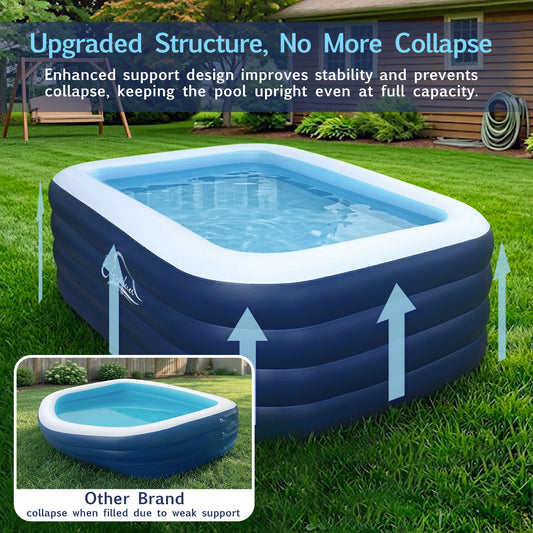 Inflatable Family Swimming Pool, 100"x60"x30" Oversized, Extra-Deep & Reinforced - for Adults, Kids, Backyard, Garden, Summer Fun