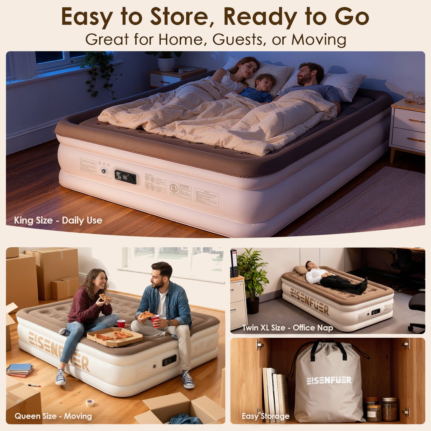 Eisenfuer Air Mattress Queen with Built-in Pump (Coil Beam)
