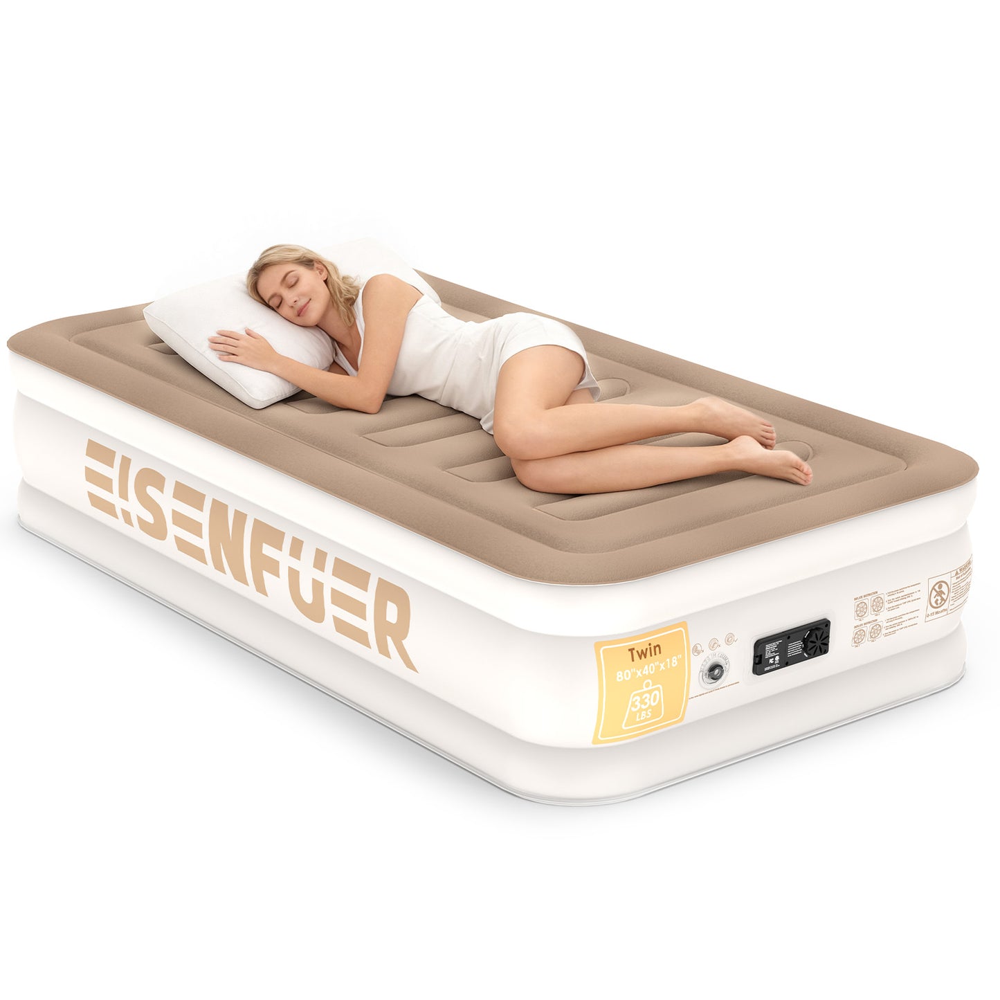 Eisenfuer Air Mattress Twin XL with Built-in Pump (Horizontal I-Beam)