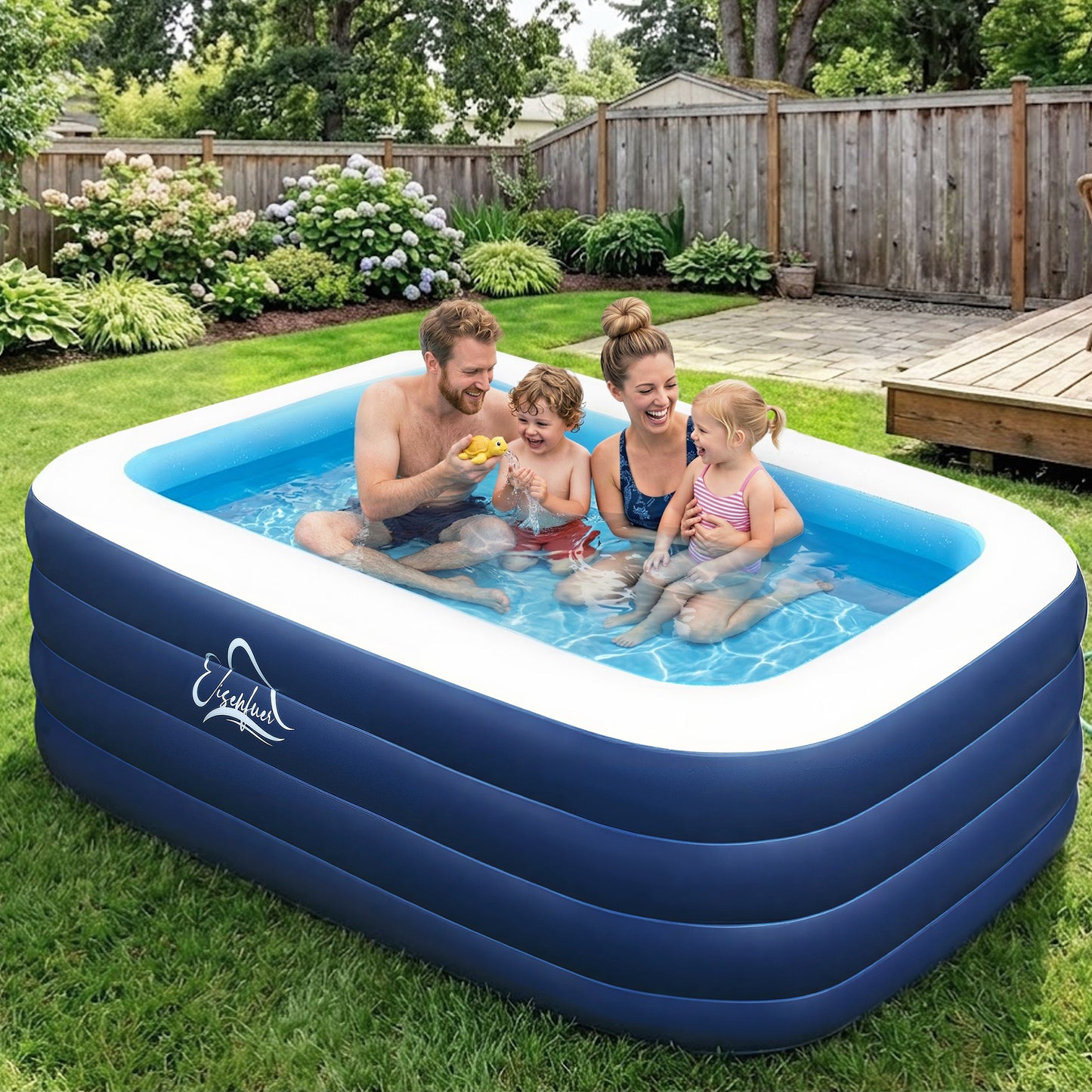Inflatable Family Swimming Pool, 100"x60"x30" Oversized, Extra-Deep & Reinforced - for Adults, Kids, Backyard, Garden, Summer Fun