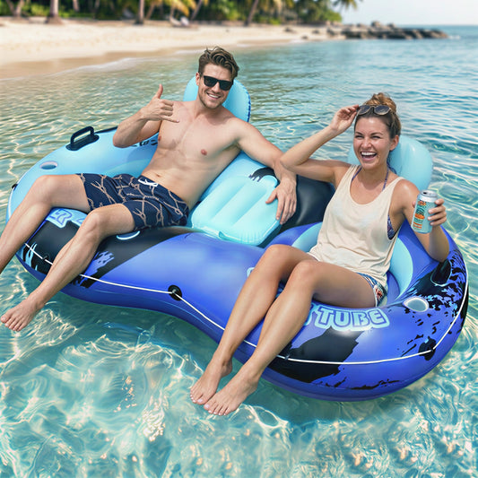 Inflatable River Tube Float with Backrest & 2 Cup Holders, Heavy-Duty PVC Puncture-Resistent Raft, 91x50 Inch Oversized, Deluxe Pool Tube for Summer Relaxation