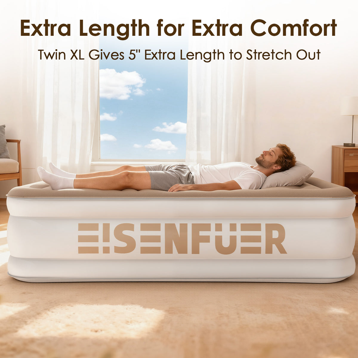 Eisenfuer Air Mattress Twin XL with Built-in Pump (Coil Beam)