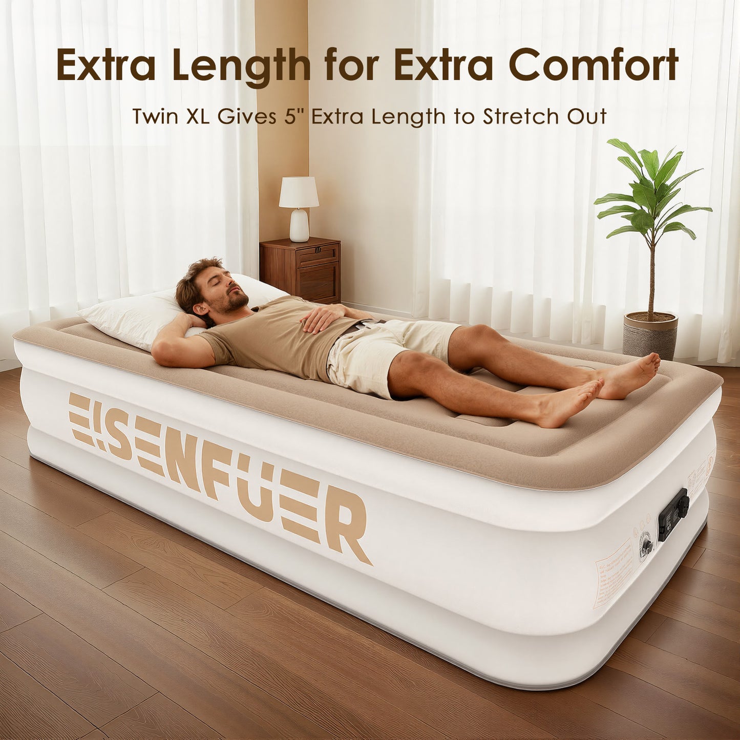 Eisenfuer Air Mattress Twin XL with Built-in Pump (Horizontal I-Beam)
