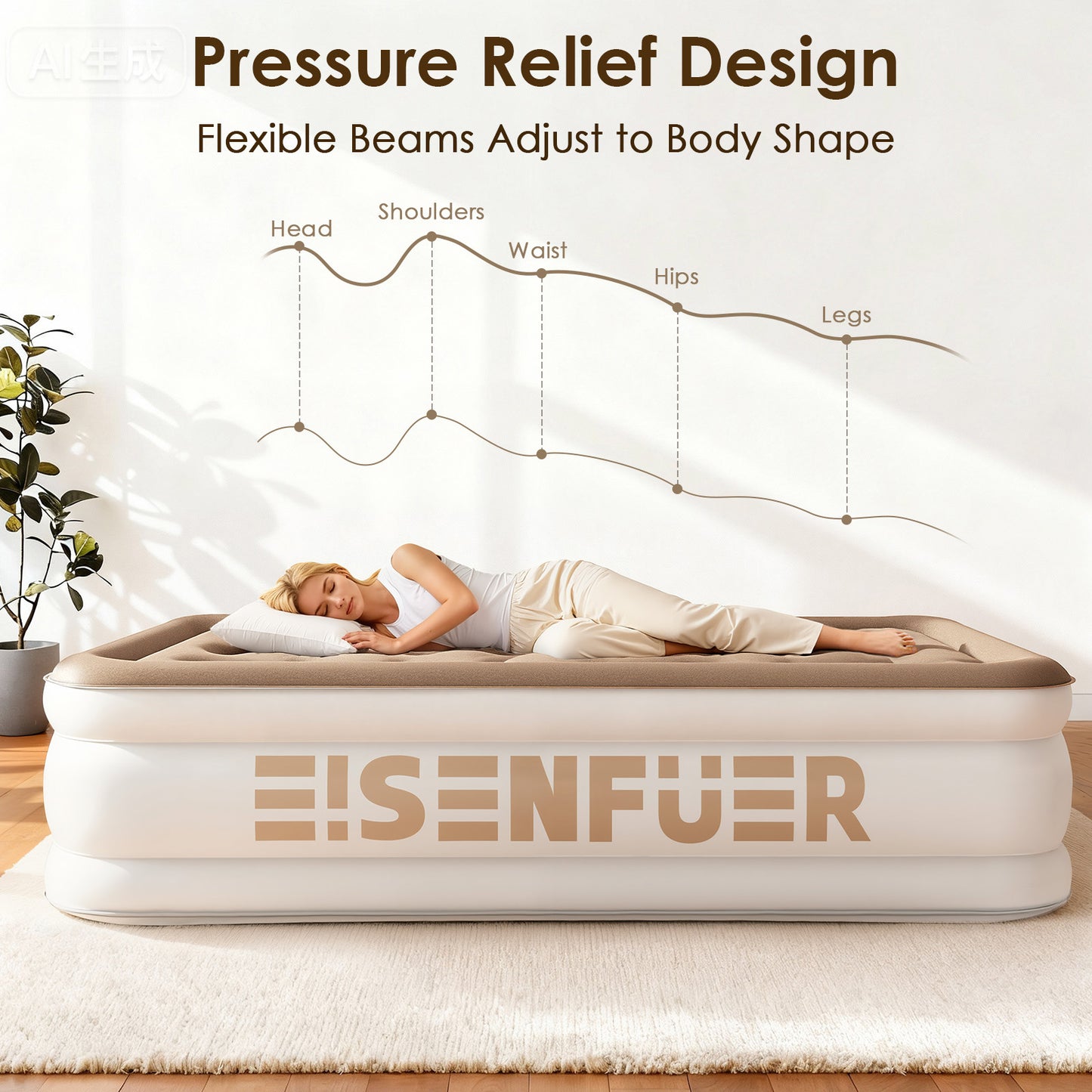 Eisenfuer Air Mattress Twin XL with Built-in Pump (Coil Beam)