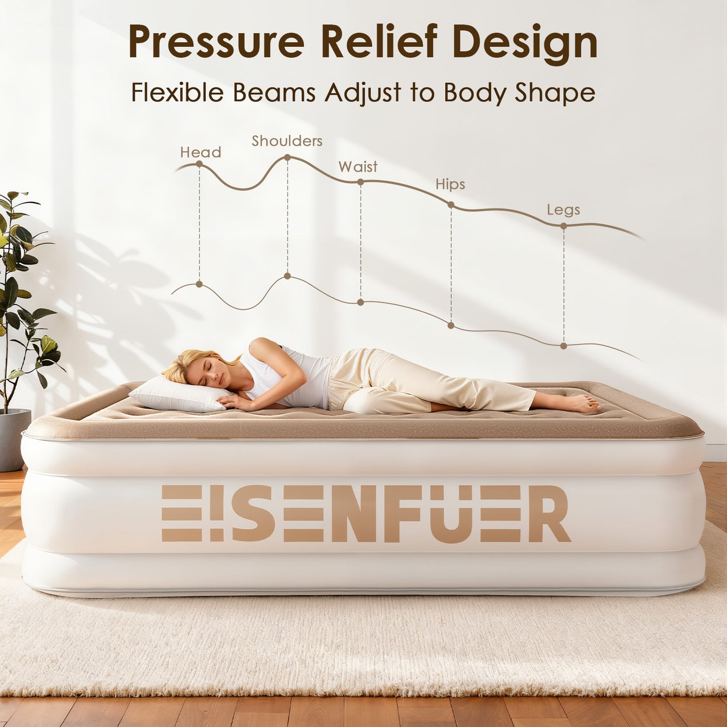 Eisenfuer Air Mattress Queen with Built-in Pump (Coil Beam)