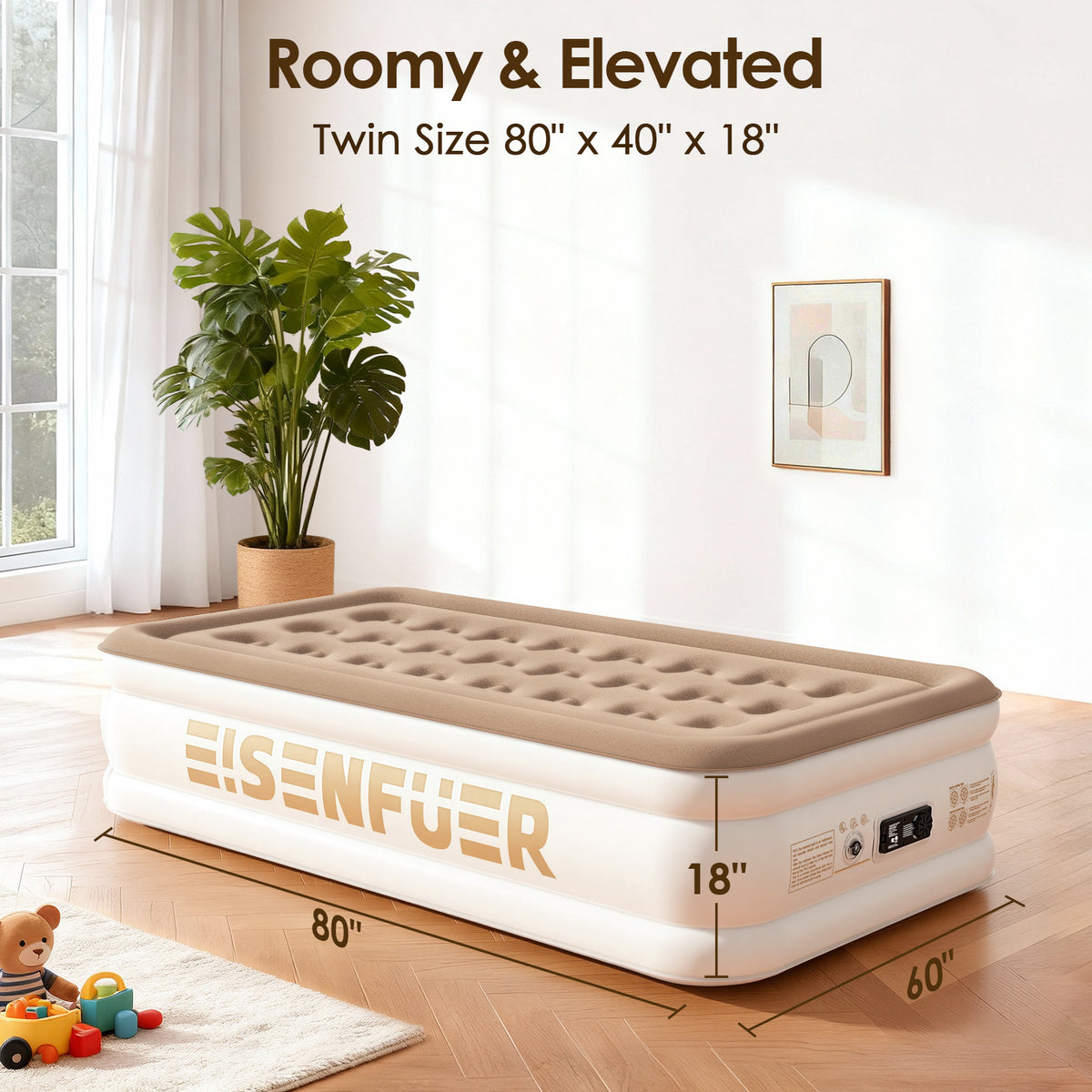 Eisenfuer Air Mattress Twin XL with Built-in Pump (Coil Beam)