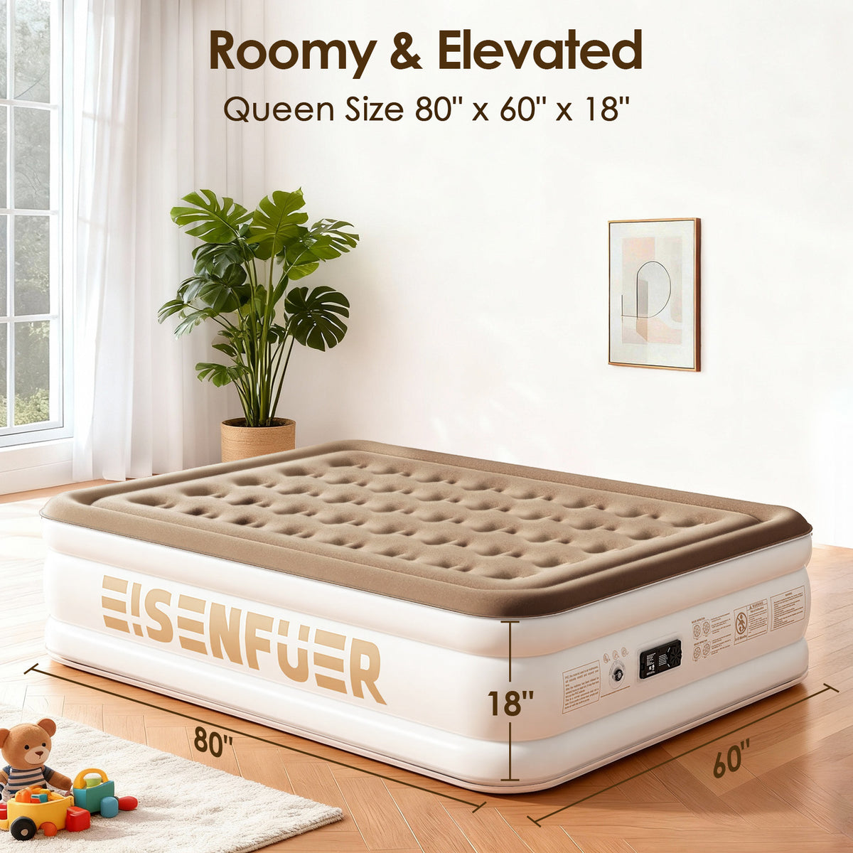 Eisenfuer Air Mattress Queen with Built-in Pump (Coil Beam)