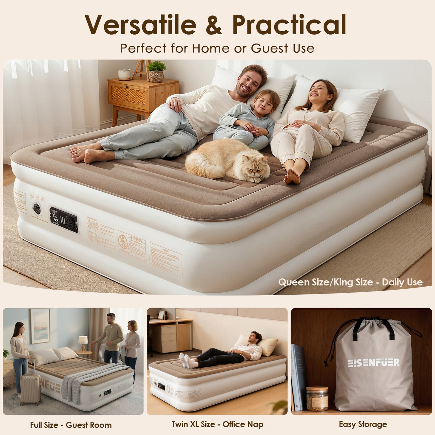 Eisenfuer Air Mattress Queen with Built-in Pump (Horizontal I-Beam)