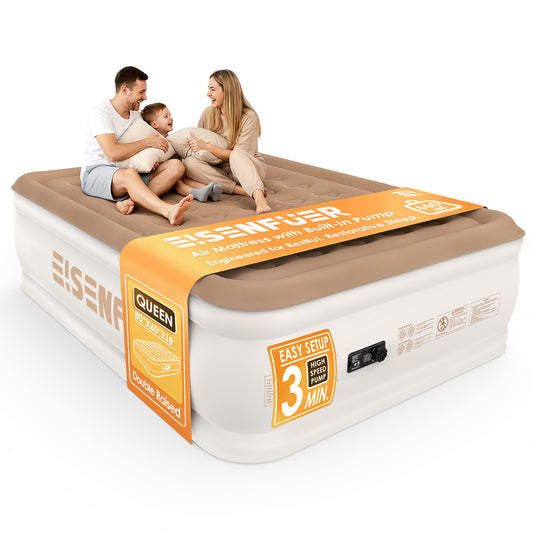 Eisenfuer Air Mattress Queen with Built-in Pump (Coil Beam)