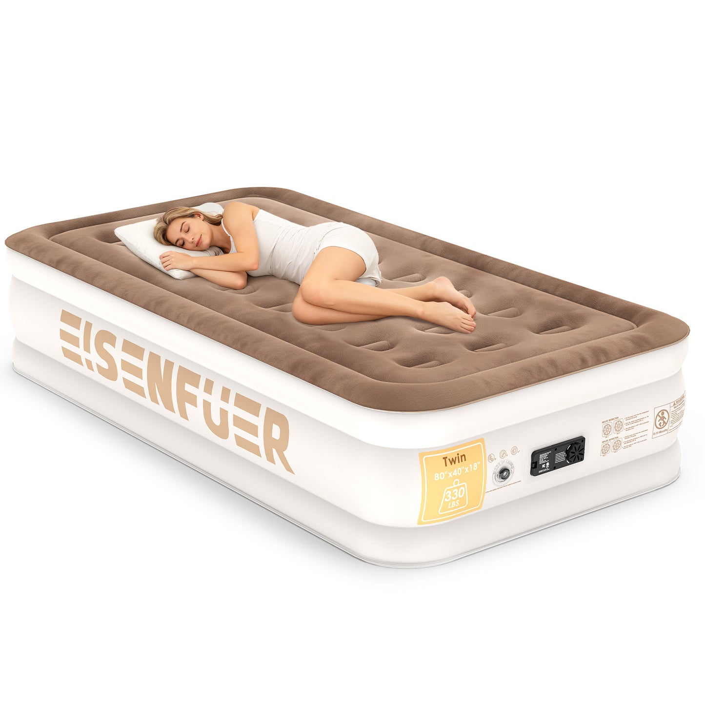 Eisenfuer Air Mattress Twin XL with Built-in Pump (Coil Beam)